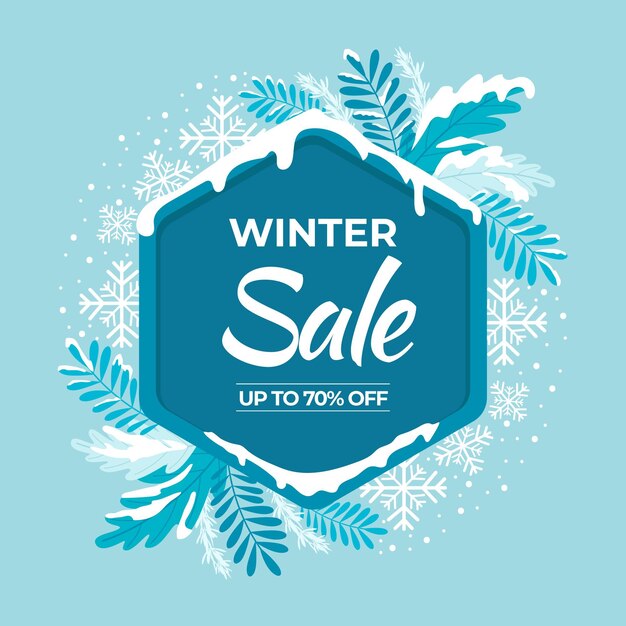 Hand drawn flat winter sale illustration and banner