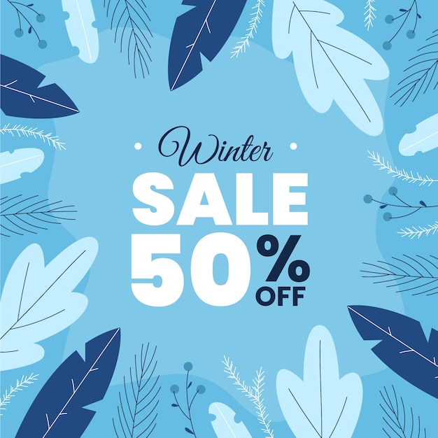 Hand drawn flat winter sale illustration and banner