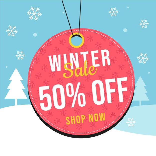 Hand drawn flat winter sale illustration and square banner