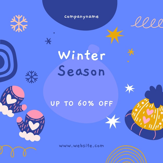 Hand drawn flat winter sale illustration and square banner