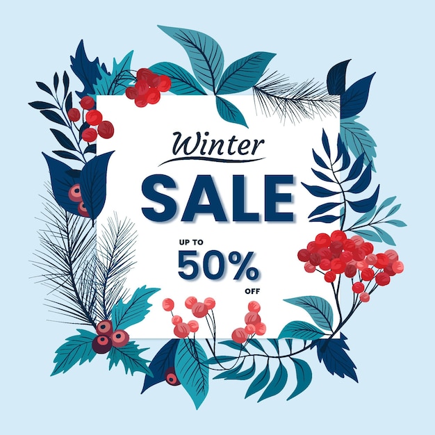 Free vector hand drawn flat winter sale illustration with leaves