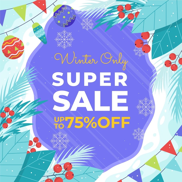 Hand drawn flat winter sale illustration