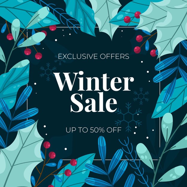 Hand drawn flat winter sale illustration