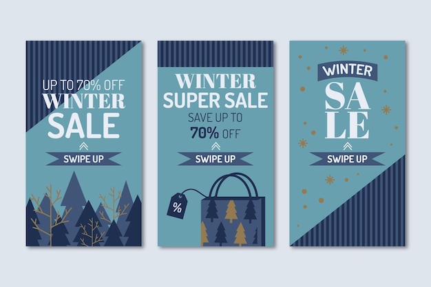 Free vector hand drawn flat winter sale instagram stories collection