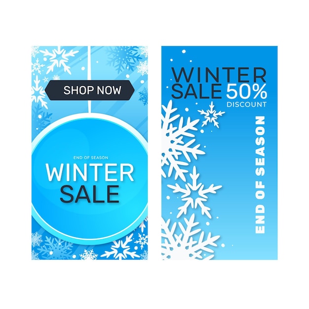 Hand drawn flat winter sale vertical banners set