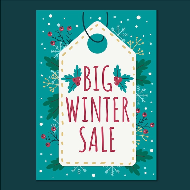 Hand drawn flat winter sale vertical poster template