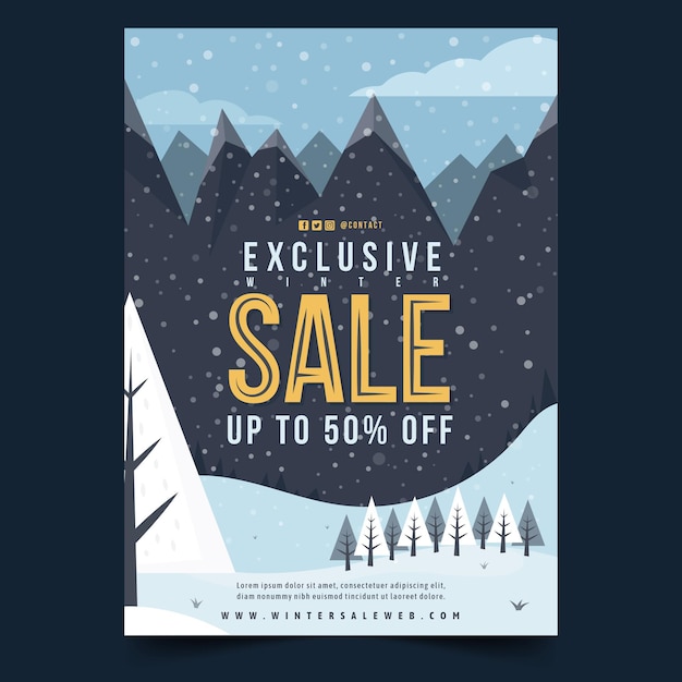 Free vector hand drawn flat winter sale vertical poster template