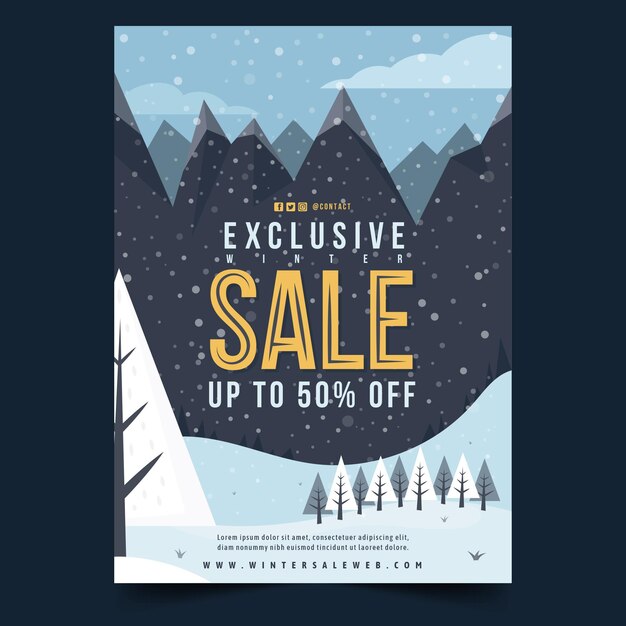 Hand drawn flat winter sale vertical poster template