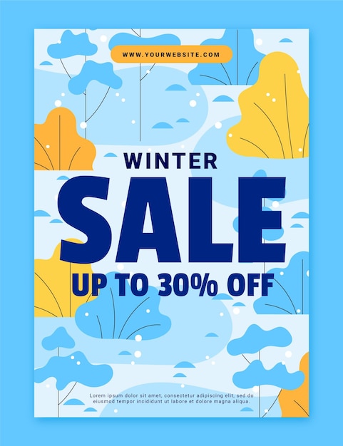 Hand drawn flat winter sale vertical poster template