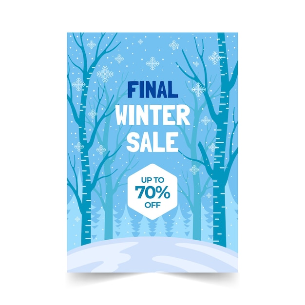 Hand drawn flat winter sale vertical poster template