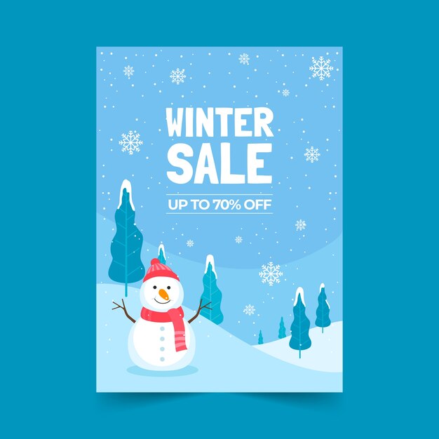 Hand drawn flat winter sale vertical poster template