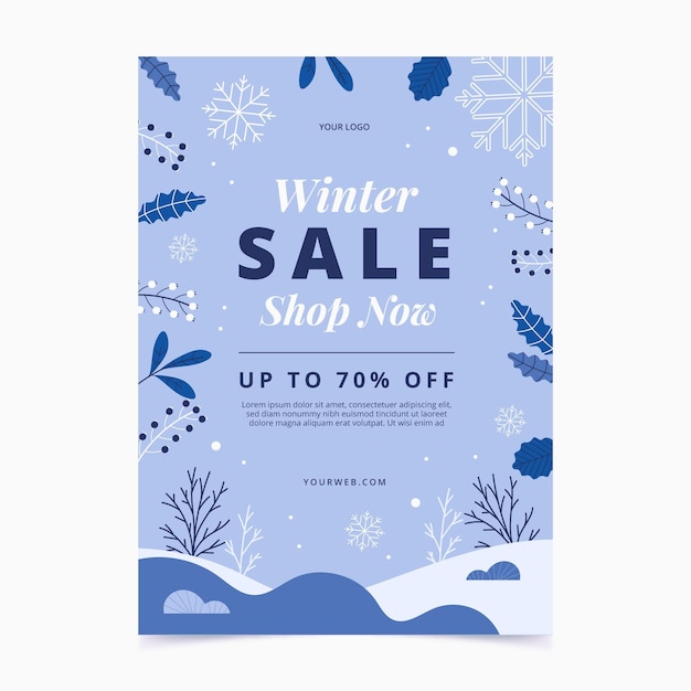 Hand drawn flat winter sale vertical poster template