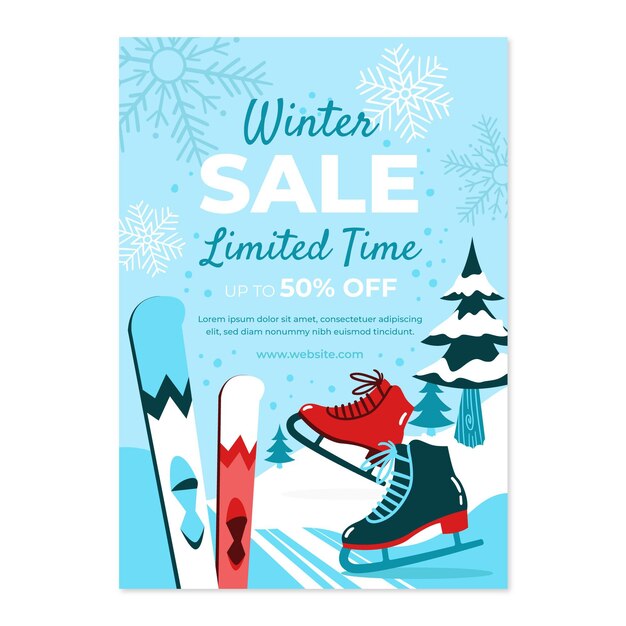 Hand drawn flat winter sale vertical poster template