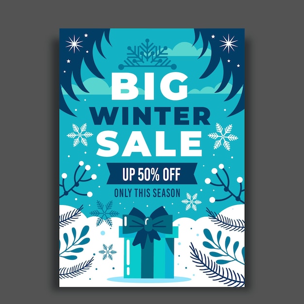 Hand drawn flat winter sale vertical poster template