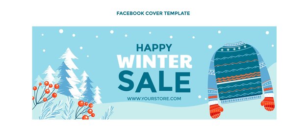 Hand drawn flat winter social media cover template