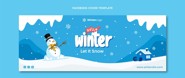 Hand drawn flat winter social media cover template