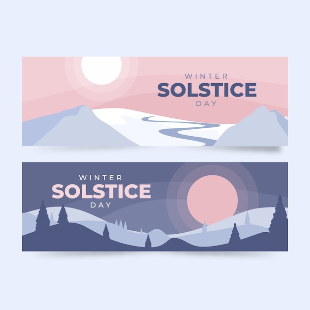 Free vector hand drawn flat winter solstice horizontal banners set