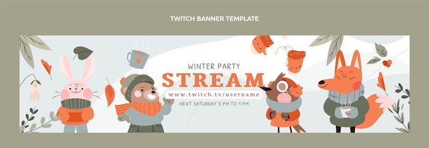 Hand drawn flat Winter Twitch banner