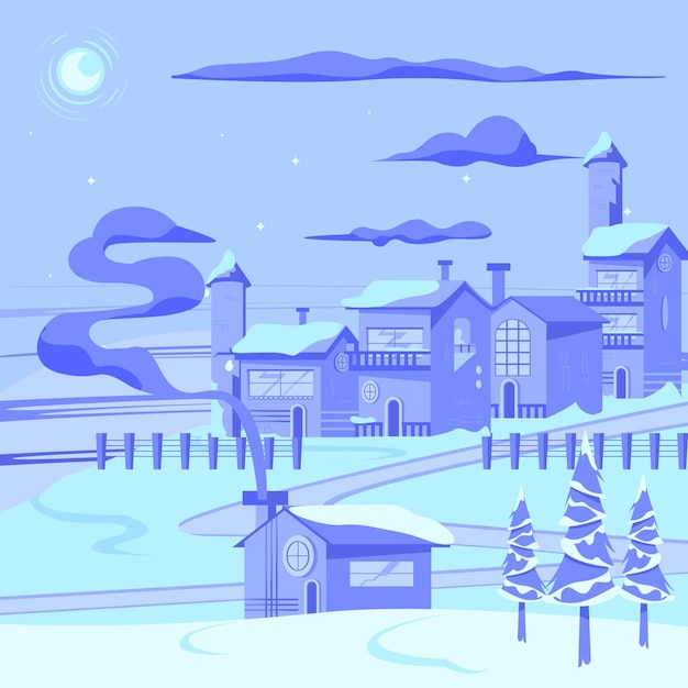 Free vector hand drawn flat winter village illustration