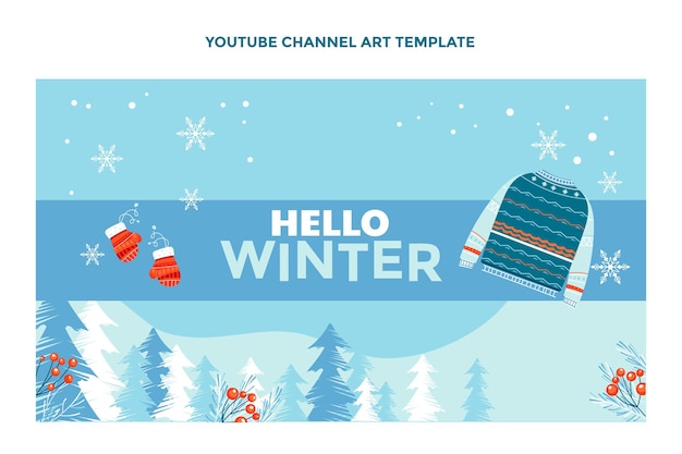 Hand drawn flat winter youtube channel art