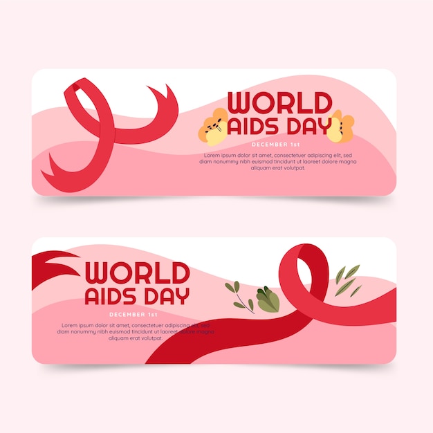 Hand drawn flat world aids day horizontal banners set