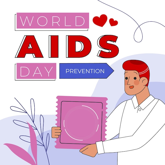 Hand drawn flat world aids day illustration