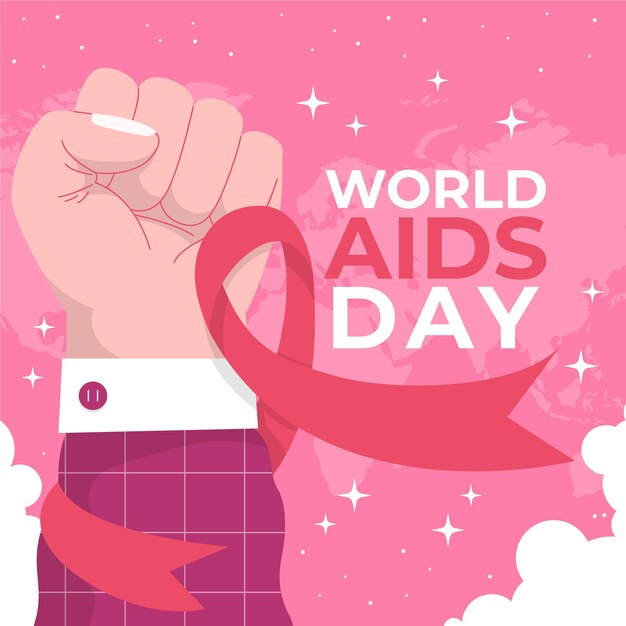 Hand drawn flat world aids day illustration