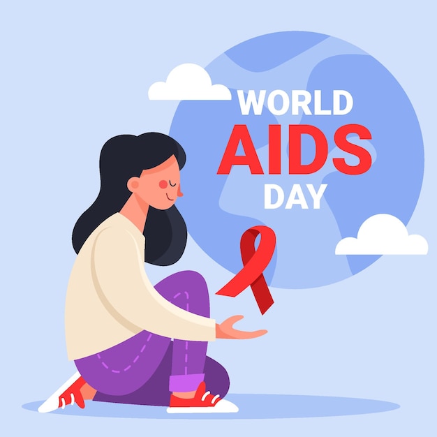 Hand drawn flat world aids day illustration