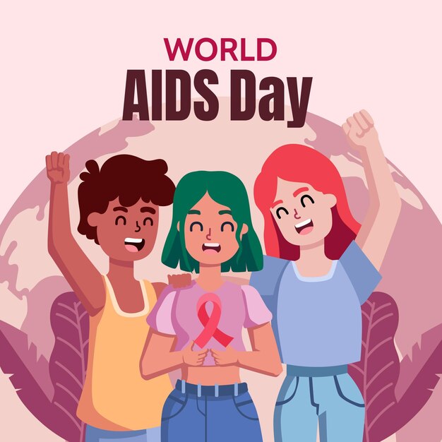 Hand drawn flat world aids day illustration