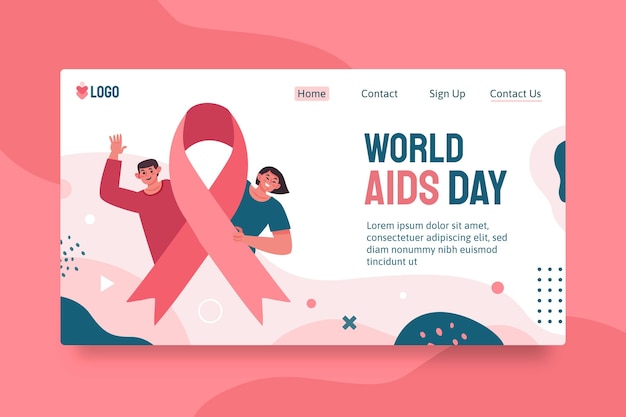 Hand drawn flat world aids day landing page template