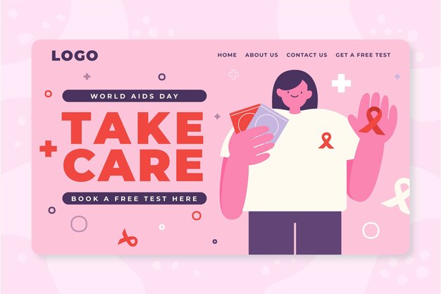 Hand drawn flat world aids day landing page template