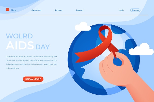 Hand drawn flat world aids day landing page template