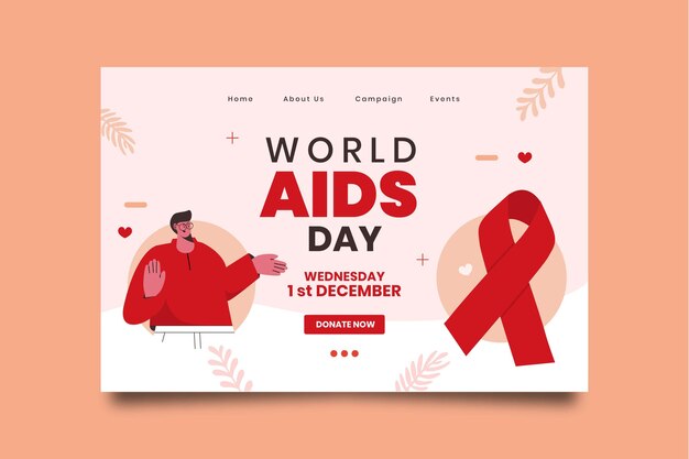 Hand drawn flat world aids day landing page template