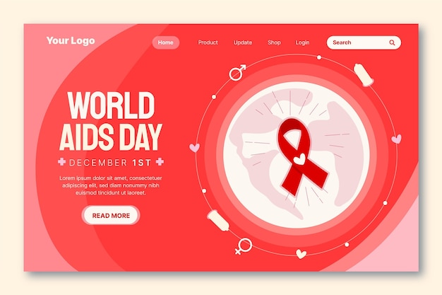 Hand drawn flat world aids day landing page template