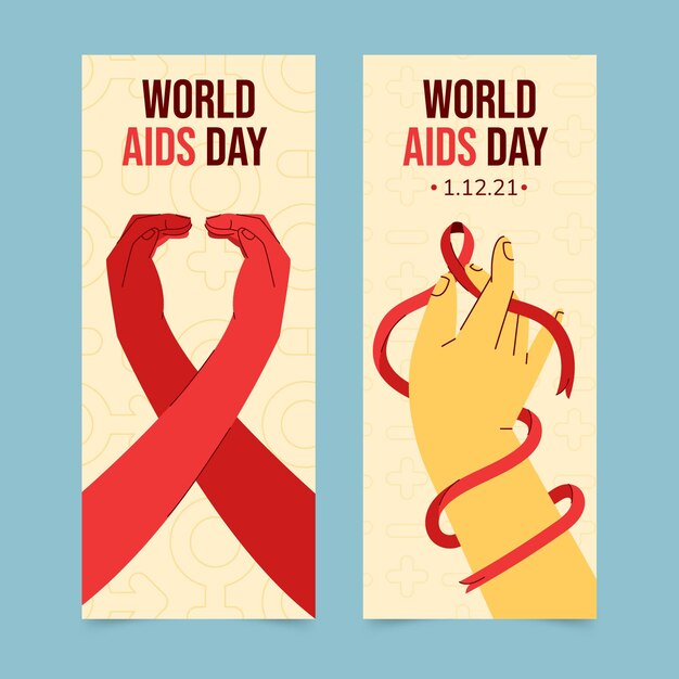 Hand drawn flat world aids day vertical banners set