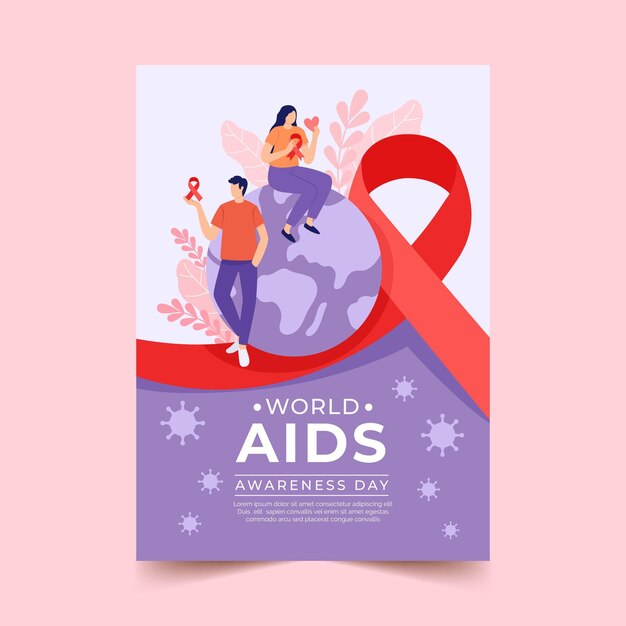 Hand drawn flat world aids day vertical poster template