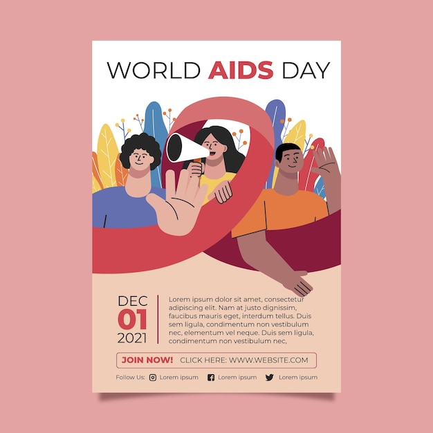 Hand drawn flat world aids day vertical poster template