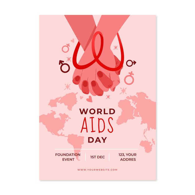 Hand drawn flat world aids day vertical poster template