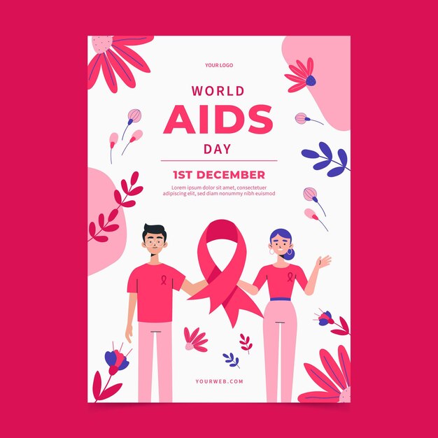 Hand drawn flat world aids day vertical poster template