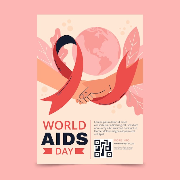 Hand drawn flat world aids day vertical poster template