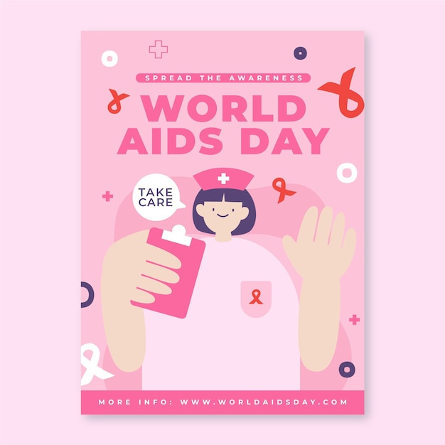 Hand drawn flat world aids day vertical poster template