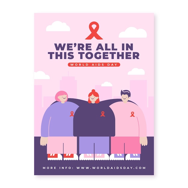 Hand drawn flat world aids day vertical poster template