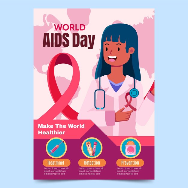 Hand drawn flat world aids day vertical poster template