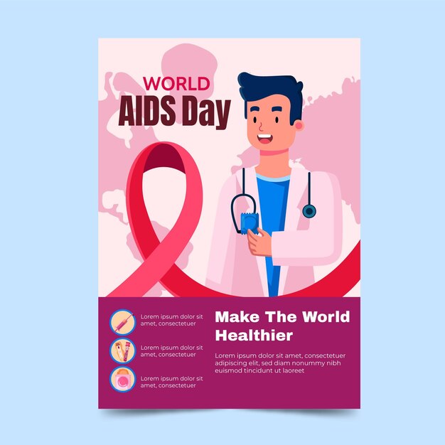 Hand drawn flat world aids day vertical poster template