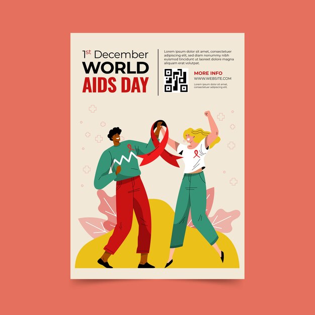 Hand drawn flat world aids day vertical poster template