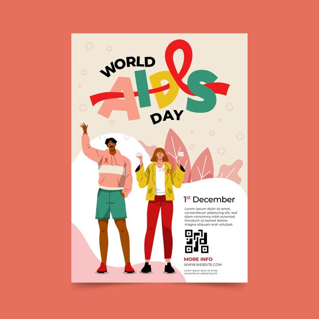 Hand drawn flat world aids day vertical poster template