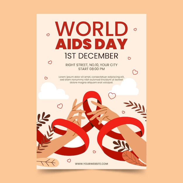 Free vector hand drawn flat world aids day vertical poster template