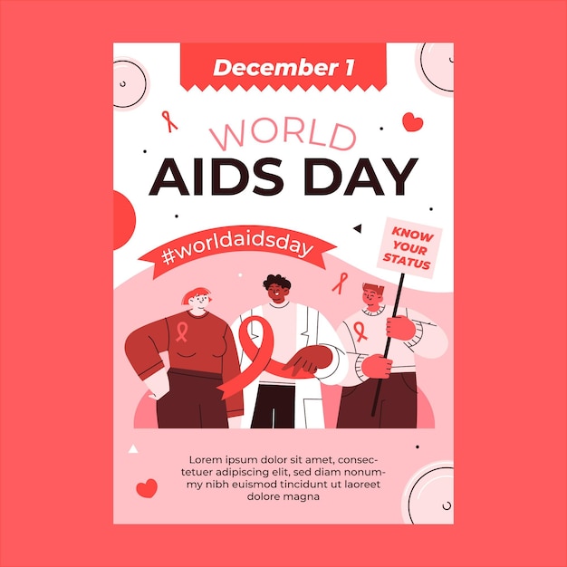 Hand drawn flat world aids day vertical poster template