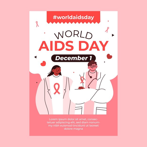 Hand drawn flat world aids day vertical poster template