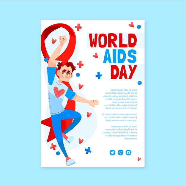 Hand drawn flat world aids day vertical poster template